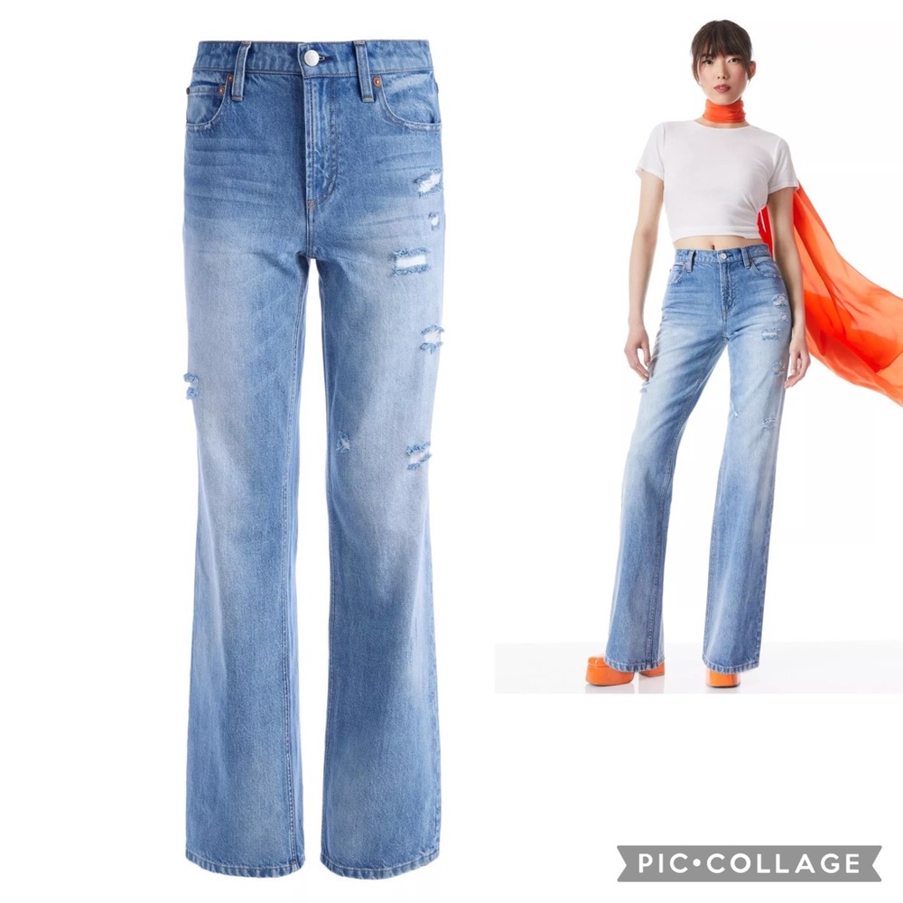 NWT Alice + Olivia Amazing Boyfriend Low Waist Distressed Wide Jeans